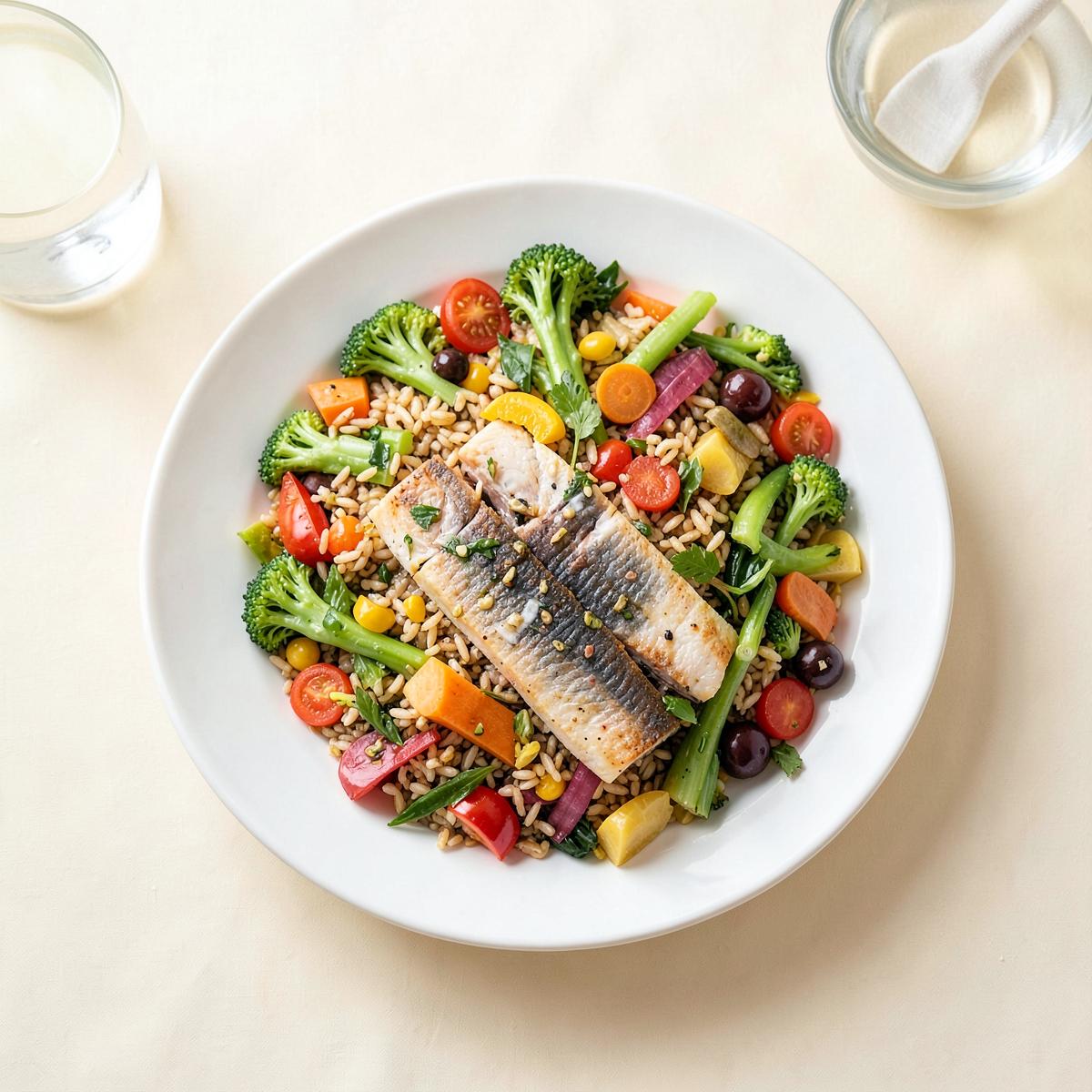 Assiette équilibrée préparée avec des légumes de saison